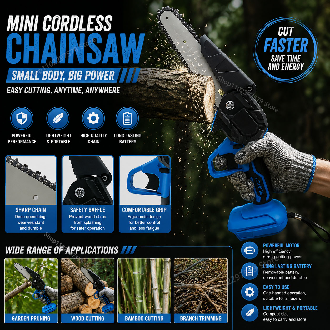 Woodworking Yard Projects - 6 Inch Cordless Electric Chainsaw Handheld